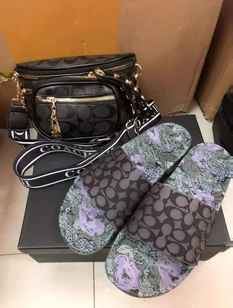 C-Printed Solid Color Bag & Slippers