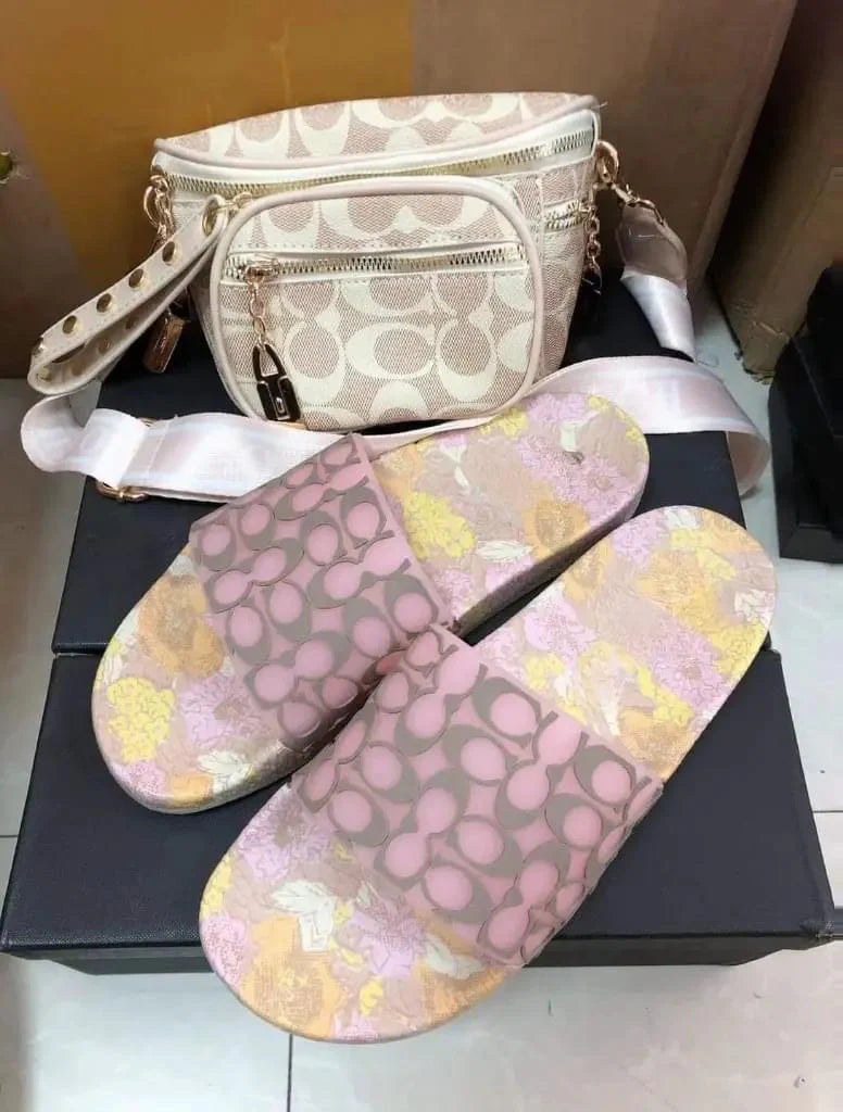 C-Printed Solid Color Bag & Slippers