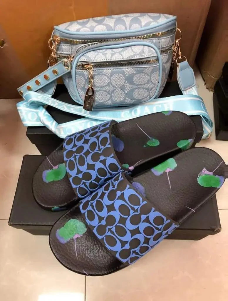 C-Printed Solid Color Bag & Slippers