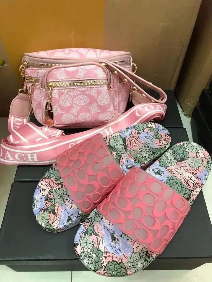 C-Printed Solid Color Bag & Slippers