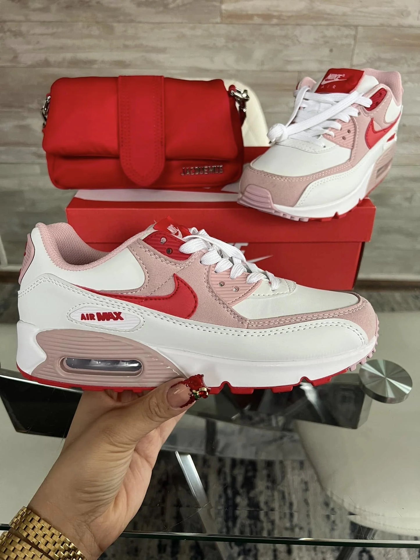 Red And White Shoes & Bag Set(25366)